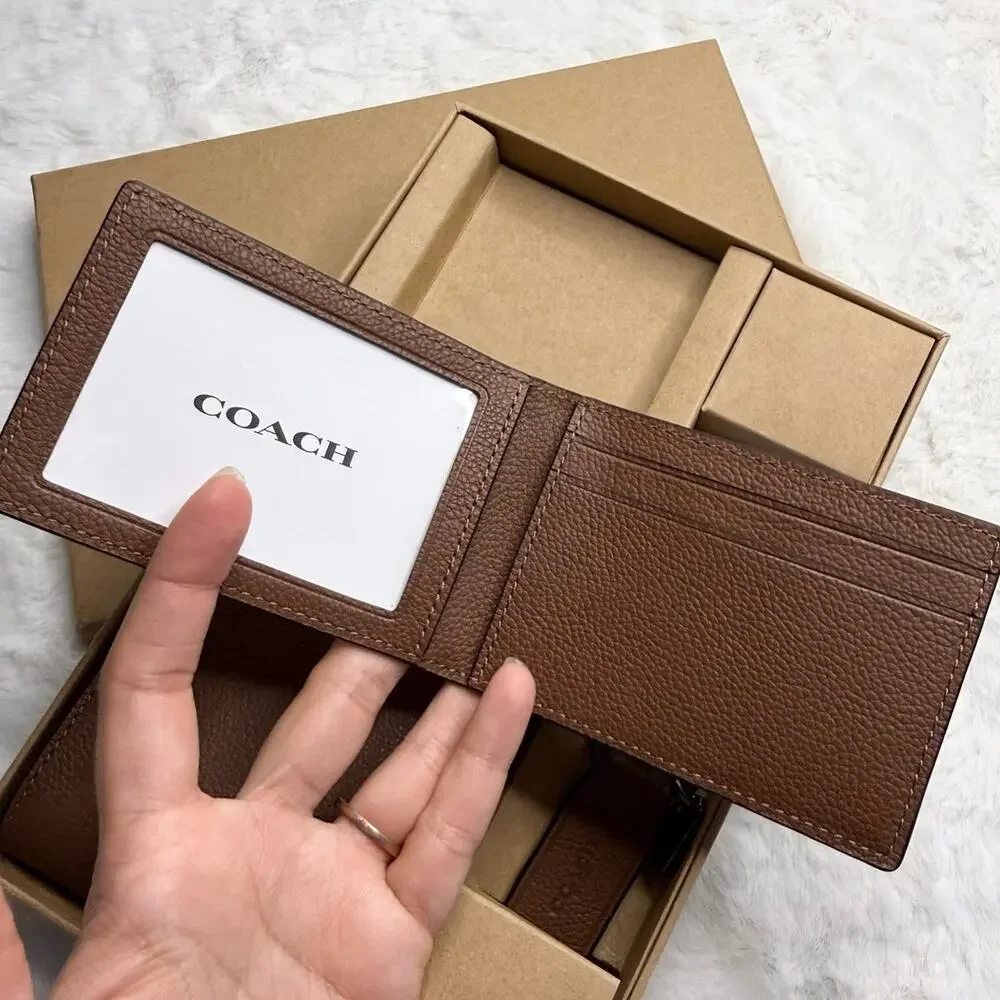 NWT COACH Men Unisex Brown Gift Set of 3 Wallets Keychain
